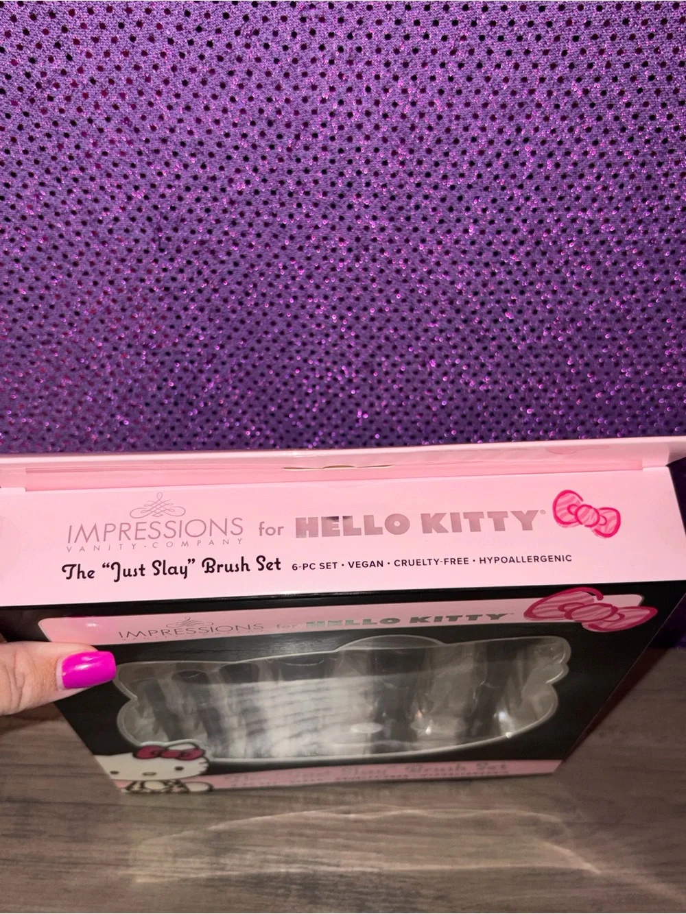Hello Kitty “Just Slay” Makeup Brush Set Pink Black 6 Piece Vegan Brushes NWT